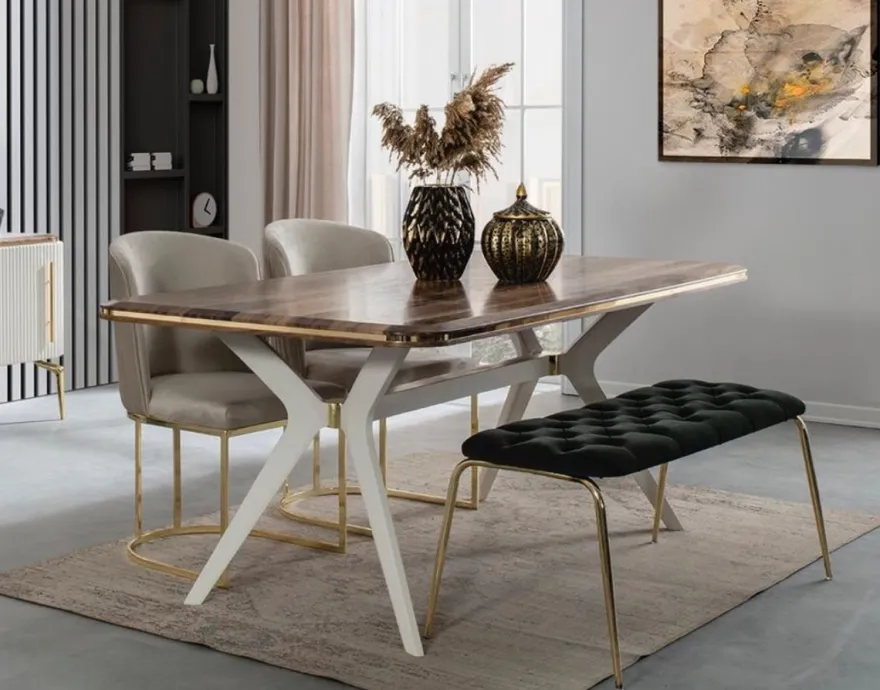 Casa Padrino Luxus Art Deco Esszimmer Set - 1 Esszimmertisch & 4 Esszimmerstühle & 1 Sitzbank - Art Deco Esszimmer Möbel