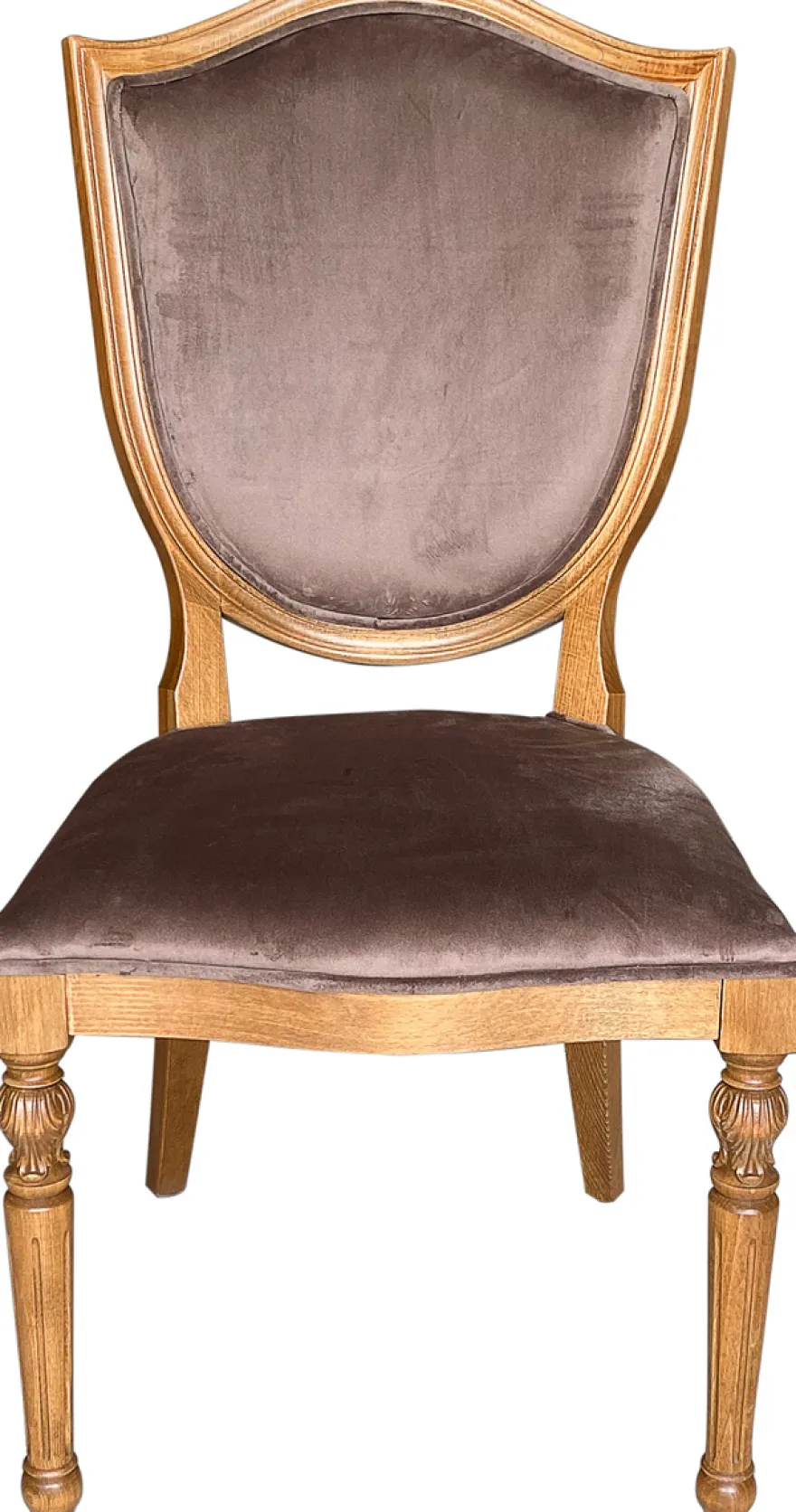 Casa Padrino Luxus Art Deco Esszimmer Stuhl Braun / Naturfarben - Eleganter Massivholz Stuhl mit edlem Samtstoff - Art Deco Esszimmer Möbel Barock