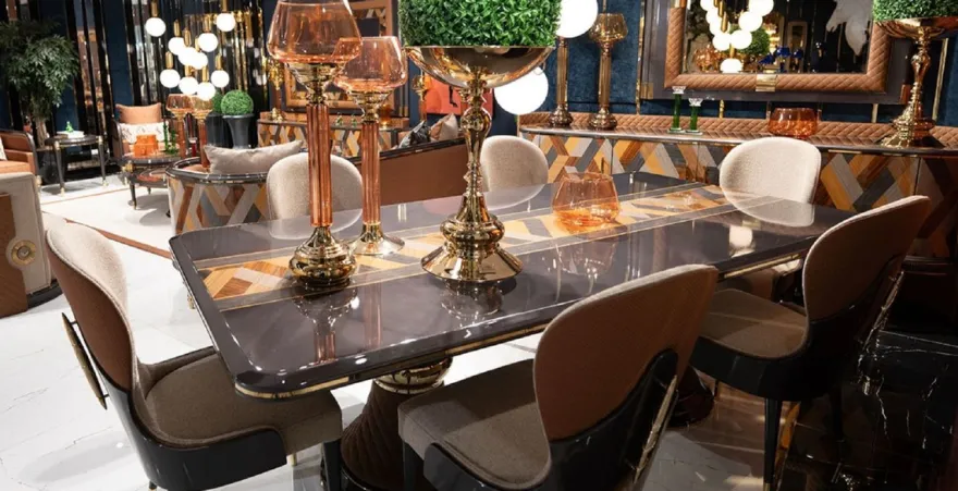 Casa Padrino Luxus Art Deco Esszimmer Set - Esstisch & 8 Stühle