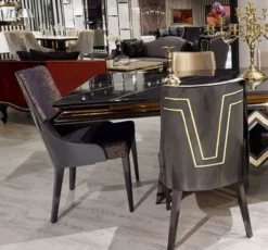 Casa Padrino Luxus Art Deco Esszimmer Stuhl Set Schwarz / Gold - Küchen Stühle 6er Set - Art Deco Esszimmer Möbel - Luxus Qualität