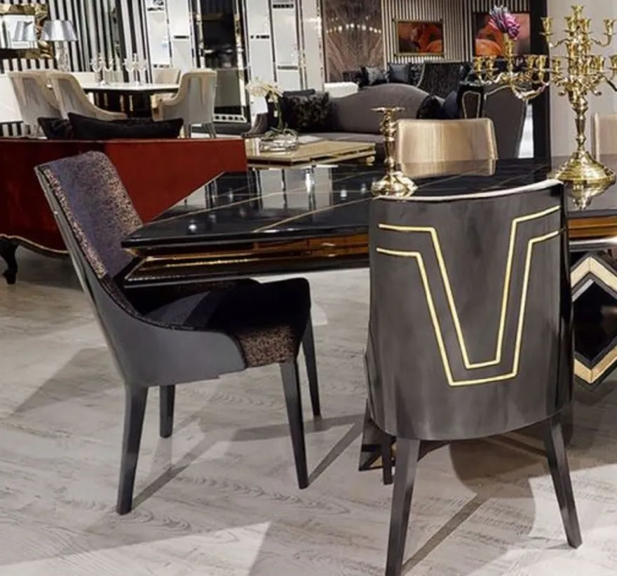 Casa Padrino Luxus Art Deco Esszimmer Stuhl Set Schwarz / Gold - Küchen Stühle 6er Set - Art Deco Esszimmer Möbel - Luxus Qualität
