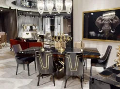 Casa Padrino Luxus Art Deco Esszimmer Stuhl Set Schwarz / Gold - Küchen Stühle 6er Set - Art Deco Esszimmer Möbel - Luxus Qualität