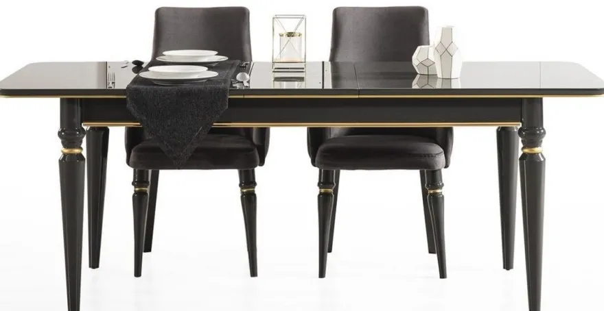 Casa Padrino Luxus Art Deco Esstisch Grau / Gold 170-208 x 90 x H. 76 cm - Edler ausziehbarer Esszimmertisch - Art Deco Esszimmer Möbel