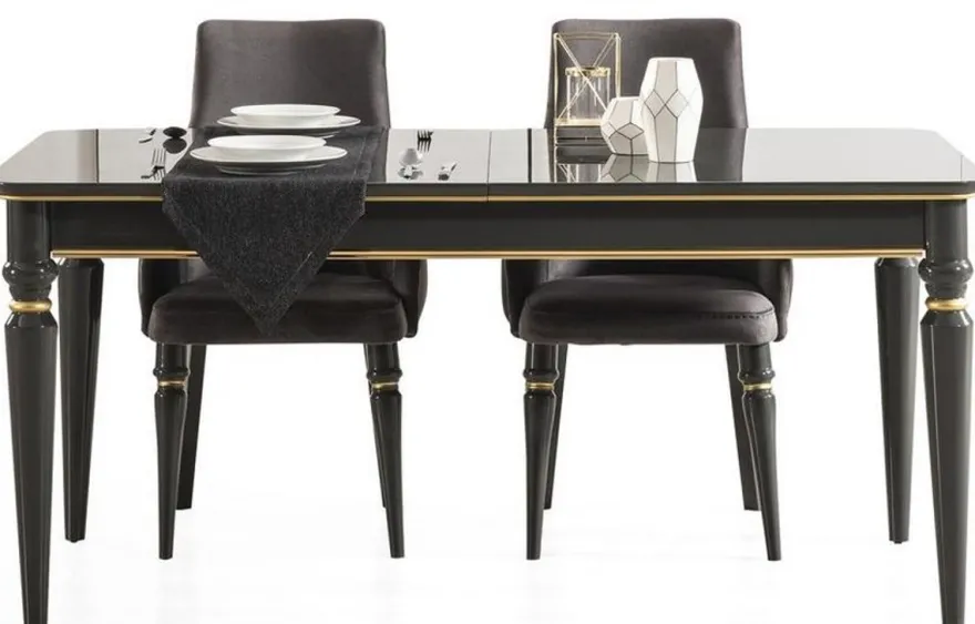 Casa Padrino Luxus Art Deco Esstisch Grau / Gold 170-208 x 90 x H. 76 cm - Edler ausziehbarer Esszimmertisch - Art Deco Esszimmer Möbel
