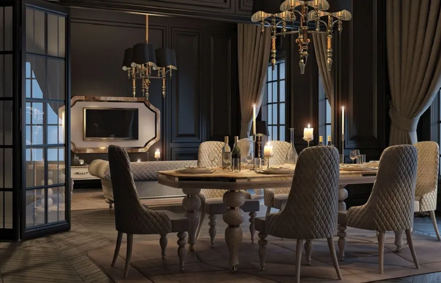 Casa Padrino Luxus Art Deco Esszimmer Set Grau / Weiß / Gold - 1 Art Deco Esstisch mit Kunstmarmor Tischplatte & 8 Art Deco Esszimmerstühle - Art Deco Esszimmer Möbel - Luxus Qualität