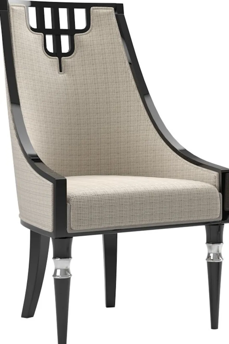 Casa Padrino Luxus Art Deco Esszimmer Stuhl Set Beige / Schwarz / Silber 55 x 55 x H. 105 cm - Edles Küchen Stühle 6er Set - Art Deco Esszimmer Möbel