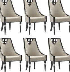 Casa Padrino Luxus Art Deco Esszimmer Stuhl Set Beige / Schwarz / Silber 55 x 55 x H. 105 cm - Edles Küchen Stühle 6er Set - Art Deco Esszimmer Möbel