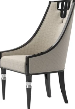 Casa Padrino Luxus Art Deco Esszimmer Stuhl Set Beige / Schwarz / Silber 55 x 55 x H. 105 cm - Edles Küchen Stühle 6er Set - Art Deco Esszimmer Möbel
