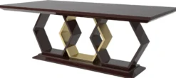 Casa Padrino Luxus Art Deco Esszimmer Set Beige / Dunkelbraun Hochglanz / Gold - 1 Esszimmertisch & 6 Esszimmerstühle - Art Deco Esszimmer Möbel - Luxus Qualität