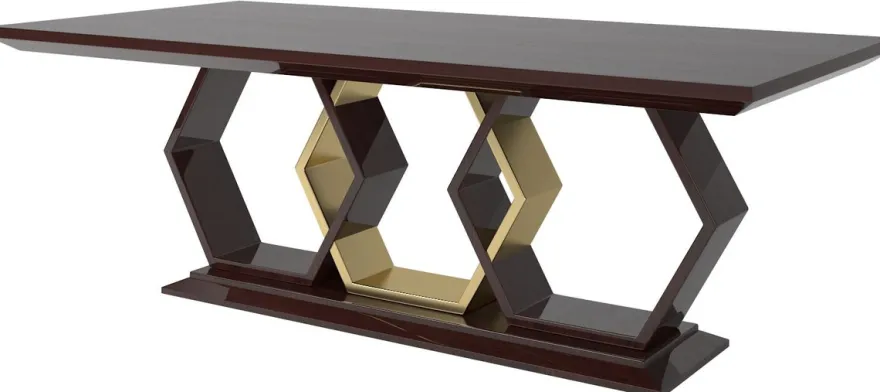 Casa Padrino Luxus Art Deco Esszimmer Set Beige / Dunkelbraun Hochglanz / Gold - 1 Esszimmertisch & 6 Esszimmerstühle - Art Deco Esszimmer Möbel - Luxus Qualität