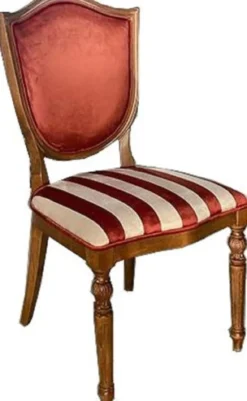 Casa Padrino Luxus Art Deco Esszimmer Stuhl Bordeauxrot / Weiß / Braun - Eleganter Massivholz Stuhl mit Streifen - Esszimmer Möbel - Art Deco Möbel