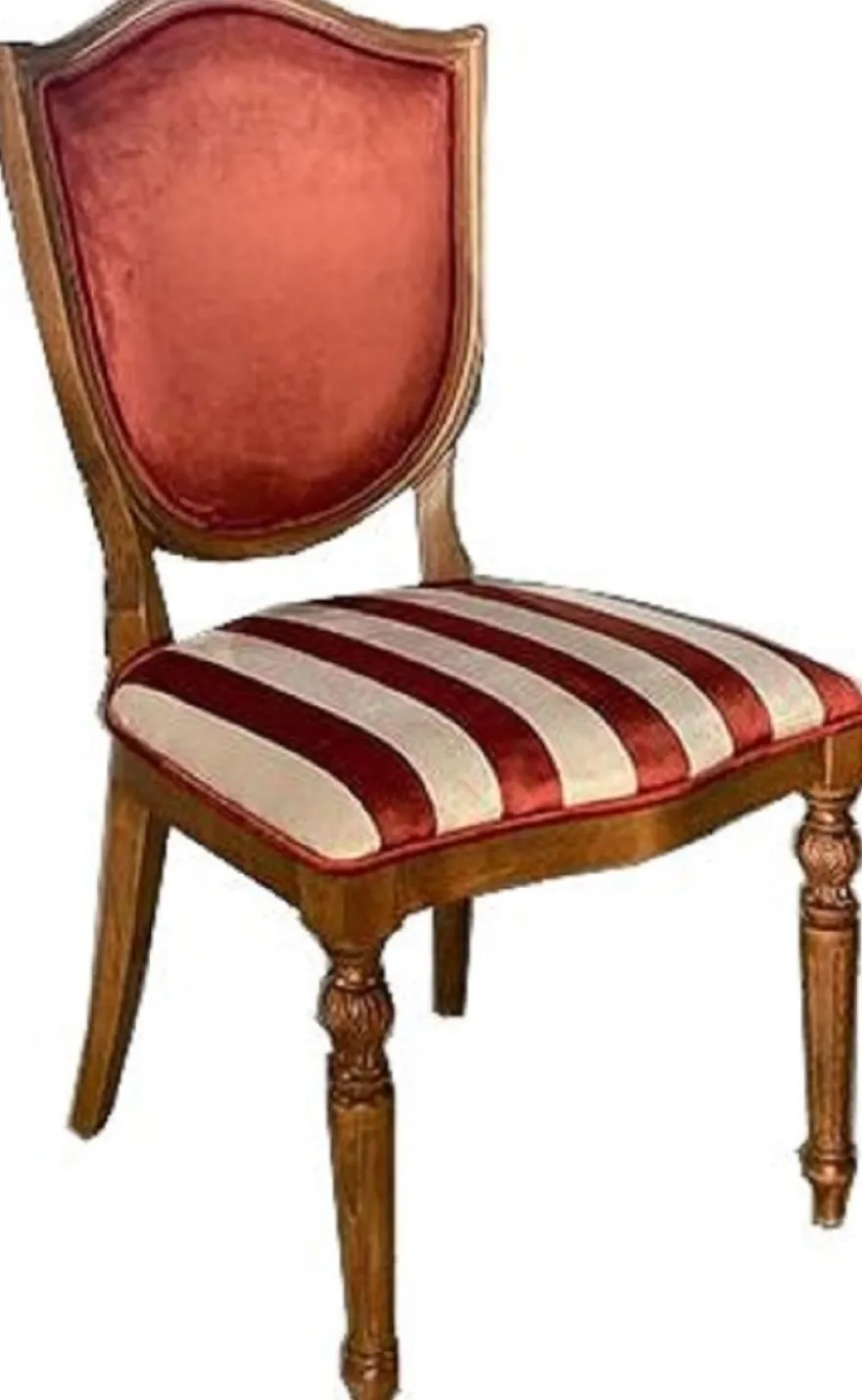 Casa Padrino Luxus Art Deco Esszimmer Stuhl Bordeauxrot / Weiß / Braun - Eleganter Massivholz Stuhl mit Streifen - Esszimmer Möbel - Art Deco Möbel