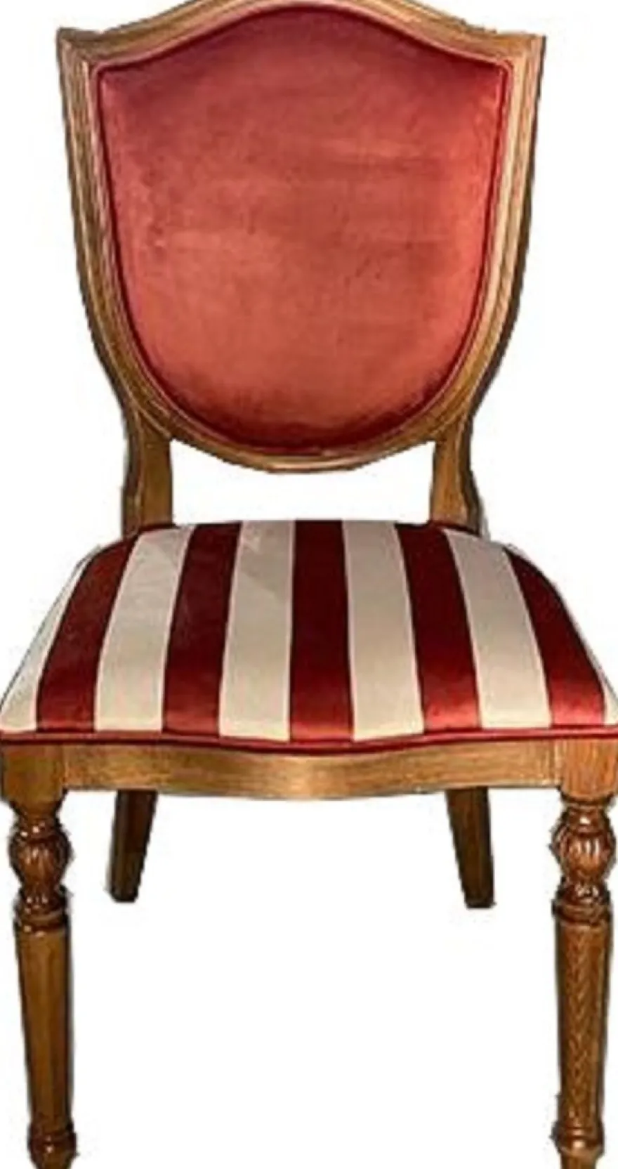 Casa Padrino Luxus Art Deco Esszimmer Stuhl Bordeauxrot / Weiß / Braun - Eleganter Massivholz Stuhl mit Streifen - Esszimmer Möbel - Art Deco Möbel