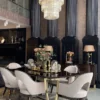 Casa Padrino Luxus Art Deco Esszimmerstuhl 8er Set Beige / Dunkelbraun / Gold 58 x 65 x H. 90 cm - Art Deco Esszimmer & Restaurant Möbel - Luxus Qualität