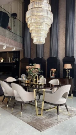 Casa Padrino Luxus Art Deco Esszimmerstuhl 8er Set Beige / Dunkelbraun / Gold 58 x 65 x H. 90 cm - Art Deco Esszimmer & Restaurant Möbel - Luxus Qualität