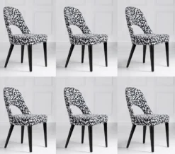 Casa Padrino Luxus Art Deco Esszimmer Stuhl 6er Set Weiß / Grau / Schwarz 49 x 61 x H. 89 cm - Art Deco Küchenstühle mit Muster - Esszimmer Möbel - Luxus Möbel - Art Deco Möbel - Luxus Einrichtung