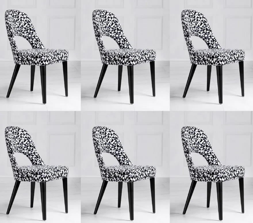 Casa Padrino Luxus Art Deco Esszimmer Stuhl 6er Set Weiß / Grau / Schwarz 49 x 61 x H. 89 cm - Art Deco Küchenstühle mit Muster - Esszimmer Möbel - Luxus Möbel - Art Deco Möbel - Luxus Einrichtung