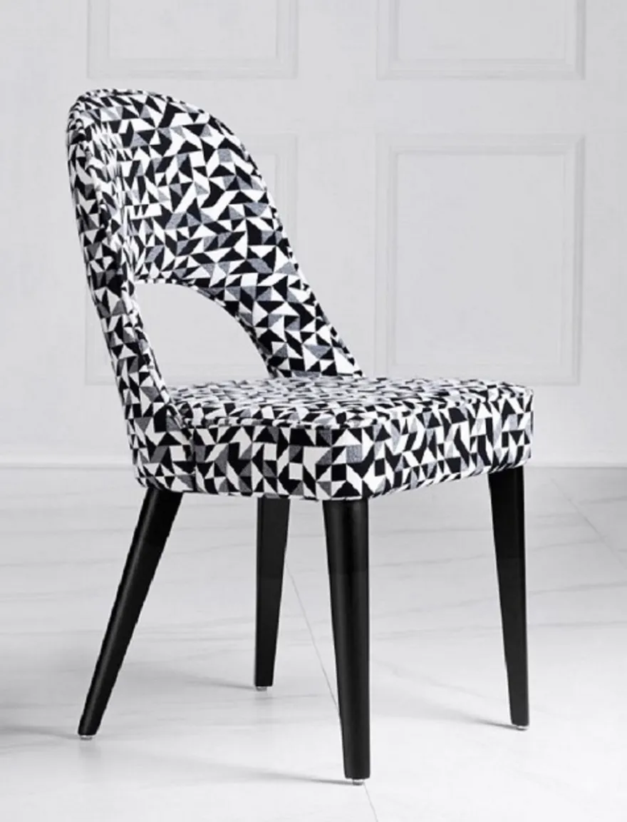 Casa Padrino Luxus Art Deco Esszimmer Stuhl 6er Set Weiß / Grau / Schwarz 49 x 61 x H. 89 cm - Art Deco Küchenstühle mit Muster - Esszimmer Möbel - Luxus Möbel - Art Deco Möbel - Luxus Einrichtung