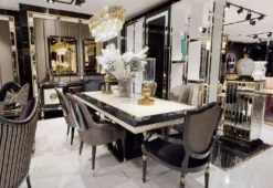 Casa Padrino Luxus Art Deco Esszimmer Stuhl Set Schwarz / Gold - Küchen Stühle 6er Set - Luxus Art Deco Esszimmer Möbel