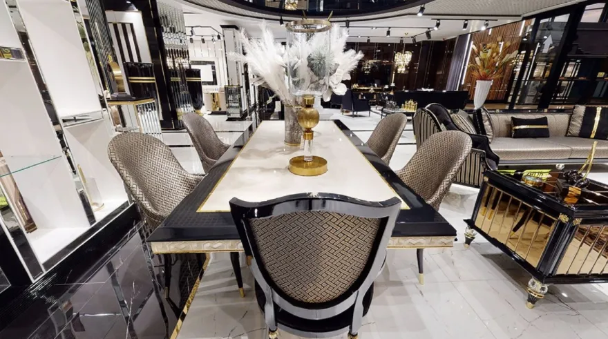 Casa Padrino Luxus Art Deco Esszimmer Stuhl Set Schwarz / Gold - Küchen Stühle 6er Set - Luxus Art Deco Esszimmer Möbel