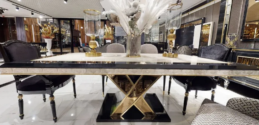 Casa Padrino Luxus Art Deco Esszimmer Stuhl Set Schwarz / Gold - Küchen Stühle 6er Set - Luxus Art Deco Esszimmer Möbel