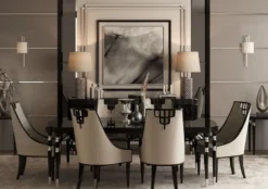 Casa Padrino Luxus Art Deco Esszimmer Set Grau / Schwarz / Silber - 1 Art Deco Esstisch & 6 Art Deco Esszimmer Stühle - Art Deco Esszimmer Möbel - Luxus Qualität