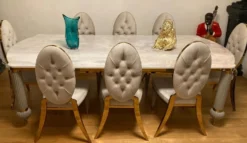 Casa Padrino Luxus Art Deco Esszimmerstuhl 4er Set Grau / Gold 50 x 58 x H. 109,5 cm - Elegante Küchenstühle - Esszimmer Möbel - Luxus Möbel - Art Deco Möbel - Luxus Einrichtung