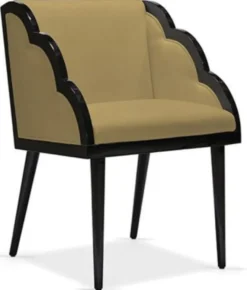 Casa Padrino Luxus Art Deco Esszimmerstuhl mit Armlehnen Ocker / Schwarz 61 x 67 x H. 89 cm - Edler Massivholz Küchenstuhl mit Samtstoff - Art Deco Esszimmer Möbel - Luxus Qualität