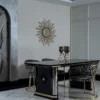 Casa Padrino Luxus Art Deco Esszimmer Set Schwarz / Gold - 1 Esstisch & 6 Esszimmerstühle - Art Deco Esszimmer Möbel - Luxus Qualität