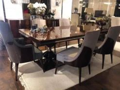 Casa Padrino Luxus Art Deco Esszimmer Stuhl Set Dunkelgrau / Dunkelbraun Hochglanz - Küchen Stühle 6er Set - Edle Art Deco Esszimmer Möbel