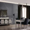 Casa Padrino Luxus Art Deco Esszimmer Set Dunkelblau / Weiß / Gold - 1 ausziehbarer Esszimmertisch & 6 Esszimmerstühle - Art Deco Esszimmer Möbel - Luxus Qualität