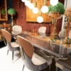 Casa Padrino Luxus Art Deco Esstisch Grau / Mehrfarbig / Braun / Gold - Luxus Art Deco Massivholz Küchentisch - Luxus Art Deco Esszimmer Möbel