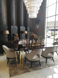Casa Padrino Luxus Art Deco Esszimmer Stuhl Set Beige / Dunkelbraun / Gold - Küchen Stühle 6er Set - Hochwertige Art Deco Esszimmer Möbel