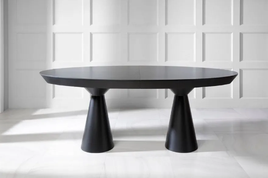 Casa Padrino Luxus Art Deco Esstisch Matt Schwarz 200-250 x 120 x H. 78 cm - Ausziehbarer Massivholz Küchentisch mit ovaler Tischplatte - Esszimmer Möbel - Art Deco Möbel - Luxus Möbel