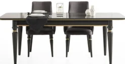 Casa Padrino Luxus Art Deco Esszimmer Set Grau / Gold - 1 ausziehbarer Esszimmertisch & 6 Esszimmerstühle - Art Deco Esszimmer Möbel - Luxus Qualität
