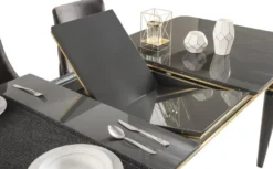 Casa Padrino Luxus Art Deco Esszimmer Set Grau / Gold - 1 ausziehbarer Esszimmertisch & 6 Esszimmerstühle - Art Deco Esszimmer Möbel - Luxus Qualität