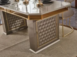 Casa Padrino Luxus Art Deco Esszimmer Set Grau / Gold - 1 Ausziehbarer Esstisch & 4 Stühle
