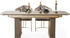 Casa Padrino Luxus Art Deco Esszimmer Set Grau / Gold - 1 Ausziehbarer Esstisch & 4 Stühle