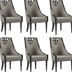 Casa Padrino Luxus Art Deco Esszimmer Stuhl Set Grau / Schwarz 55 x 55 x H. 105 cm - Edles Küchen Stühle 6er Set - Art Deco Esszimmer Möbel