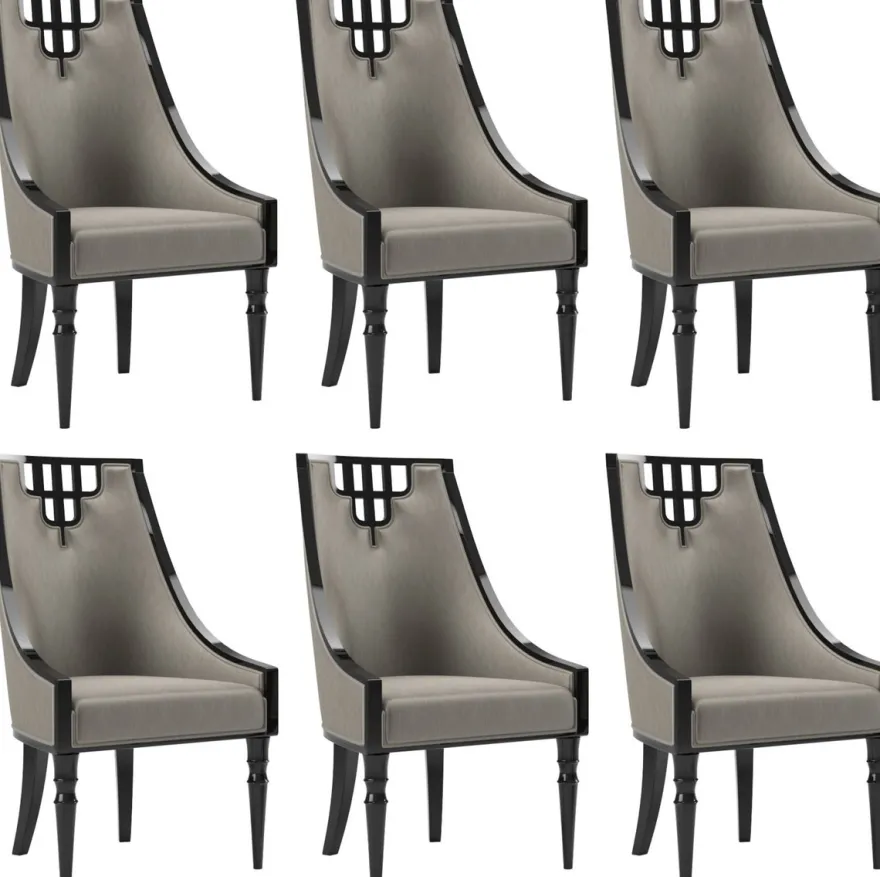 Casa Padrino Luxus Art Deco Esszimmer Stuhl Set Grau / Schwarz 55 x 55 x H. 105 cm - Edles Küchen Stühle 6er Set - Art Deco Esszimmer Möbel