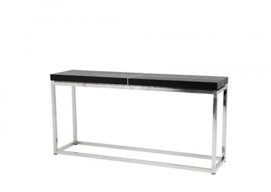 Casa Padrino Luxus Art Deco Konsole 160 x 40 x H. 78 cm - Konsolentisch aus poliertem Stahl und schwarzem Eichenfurnier