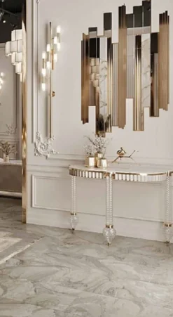 Casa Padrino Luxus Art Deco Konsole Weiß / Gold 150 x 45,5 x H. 77 cm - Konsolentisch mit Kunstmarmor Tischplatte und eleganten Glas Beinen - Luxus Möbel - Art Deco Möbel