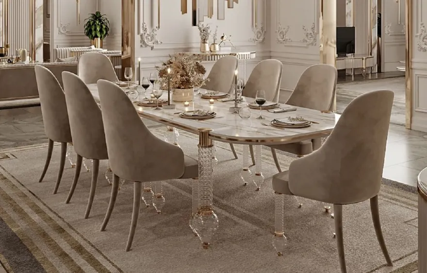 Casa Padrino Luxus Art Deco Konsole Weiß / Gold 150 x 45,5 x H. 77 cm - Konsolentisch mit Kunstmarmor Tischplatte und eleganten Glas Beinen - Luxus Möbel - Art Deco Möbel