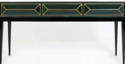 Casa Padrino Luxus Art Deco Konsole Schwarz / Grün / Gold 180 x 49 x H. 92 cm - Massivholz Konsolentisch mit 3 Schubladen in 3D Optik - Art Deco Möbel
