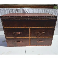 Casa Padrino Luxus Art Deco Kommode / Truhe Braun 125 cm - Leder Möbel