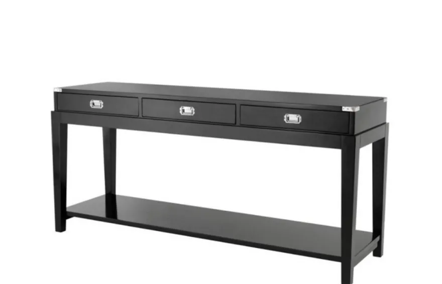 Casa Padrino Luxus Art Deco Konsole aus Birkenholz in Schwarz und Nickel, 162,5 x 47,5 x H. 76 cm
