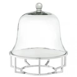 Casa Padrino Luxus Art Deco Kuchenglocke Edelstahl vernickelt mit weißem Marmor und Glasdeckel, 35 x H. 42 cm