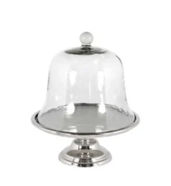 Casa Padrino Luxus Art Deco Kuchenglocke mit Glasdeckel, Nickel Finish, 36 x H. 42 cm
