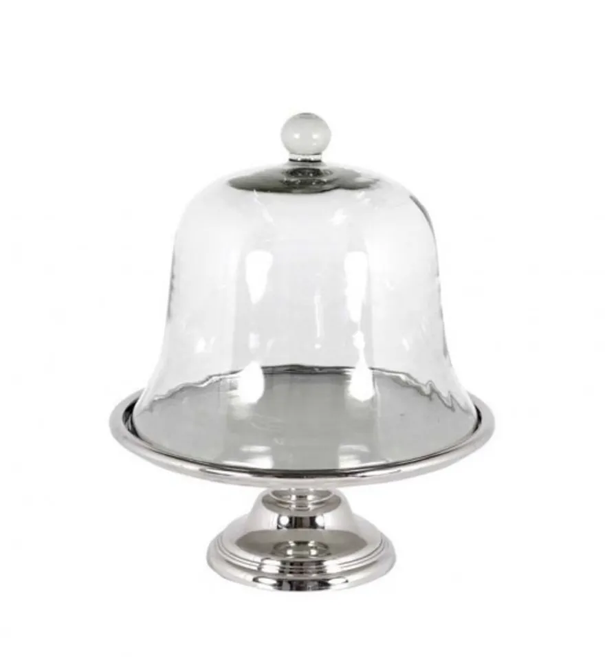 Casa Padrino Luxus Art Deco Kuchenglocke mit Glasdeckel, Nickel Finish, 36 x H. 42 cm