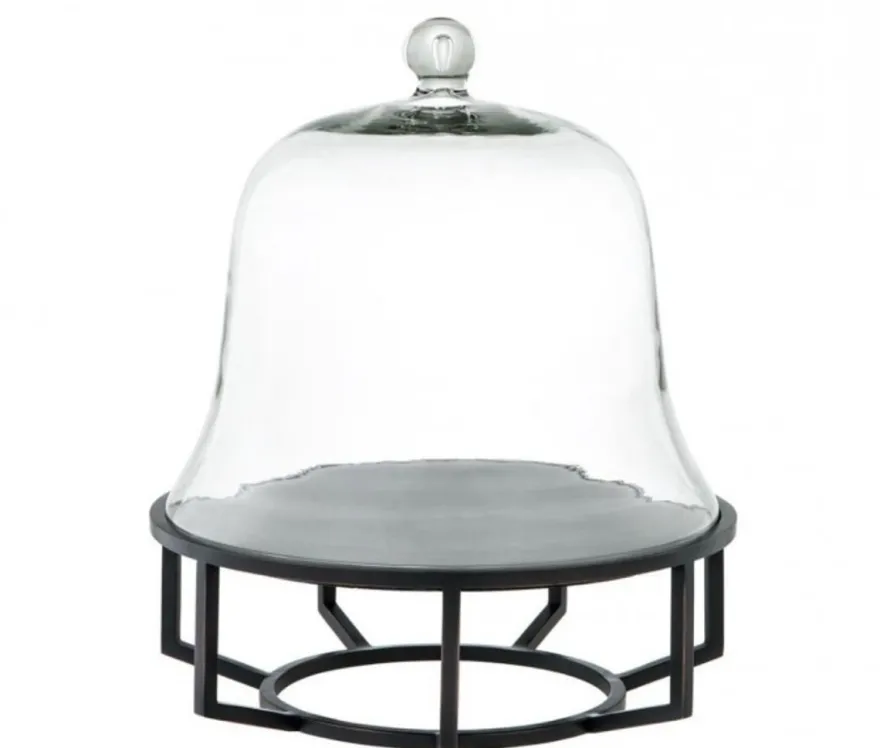 Casa Padrino Luxus Art Deco Kuchenglocke Bronze mit schwarzem Granit und Glasdeckel, 35 x H. 42 cm